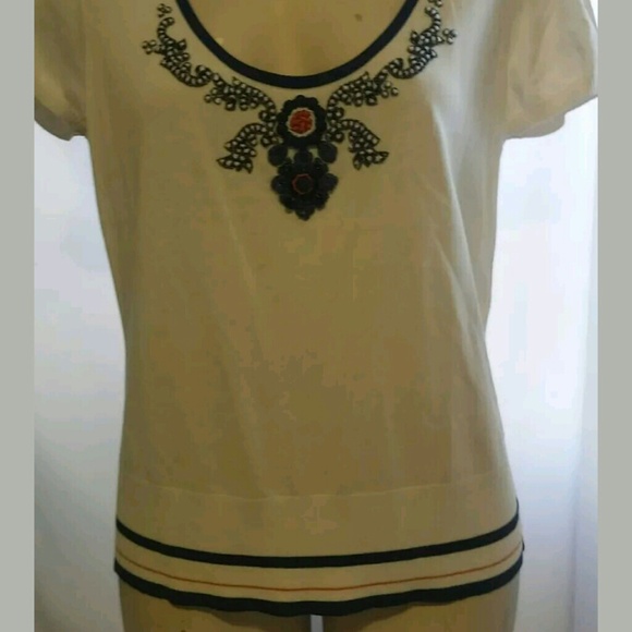 Escada White Shirt Top With Blue Floral Design - Picture 2 of 8